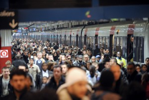 (FILES) -- A file picture taken November 6, 2008 shows commuters walking on a platform during a nationwide strike at the Gare du Nord train station in Paris. Railway workers will be on national strike starting late on June 12, 2013 and ending early on June 14 to contest a rail reform announced on May 29, 2013 by the government during the weekly cabinet meeting. AFP PHOTO / BORIS HORVAT